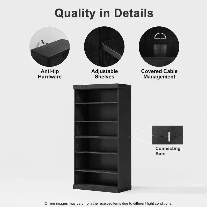 PexFix 31x31x16 Étagère bibliothèque et meuble de rangement en bois sans porte pour cuisine, chambre, entrée, salon, salle à manger Noir