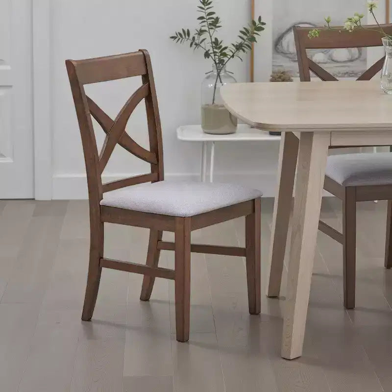 Royal Hampton Side Dining Chair Set of 2, Gray Foam Cushion, Farmhouse Brown
