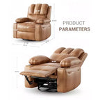 Fauteuil inclinable pivotant rembourré surdimensionné avec fonction de chauffage et de massage, confortable canapé simple inclinable pivotant en similicuir pour adultes