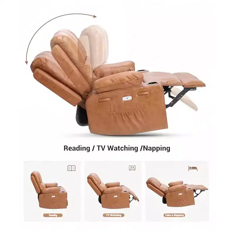 Fauteuil inclinable pivotant rembourré surdimensionné avec fonction de chauffage et de massage, confortable canapé simple inclinable pivotant en similicuir pour adultes