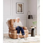 Fauteuil inclinable pivotant rembourré surdimensionné avec fonction de chauffage et de massage, confortable canapé simple inclinable pivotant en similicuir pour adultes