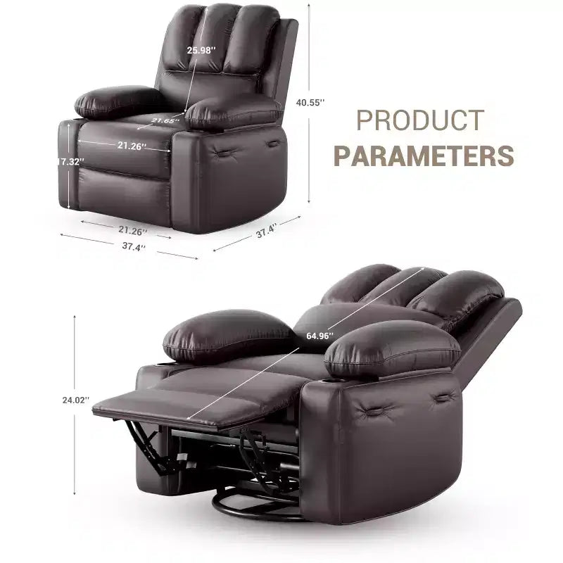 Fauteuil inclinable pivotant rembourré surdimensionné avec fonction de chauffage et de massage, confortable canapé simple inclinable pivotant en similicuir pour adultes