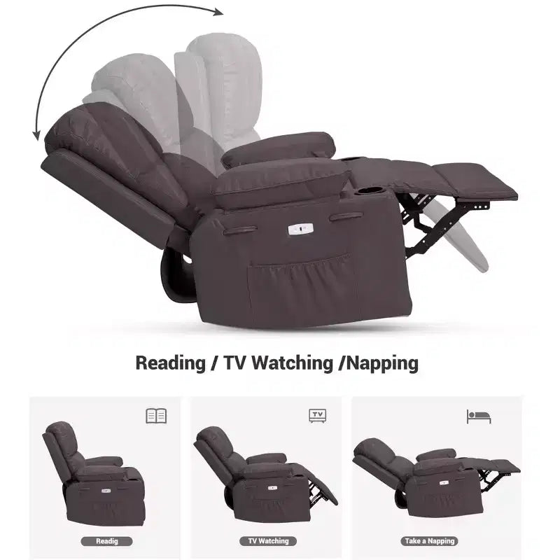 Fauteuil inclinable pivotant rembourré surdimensionné avec fonction de chauffage et de massage, confortable canapé simple inclinable pivotant en similicuir pour adultes