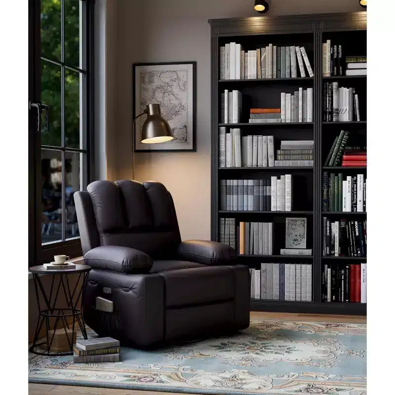 Fauteuil inclinable pivotant rembourré surdimensionné avec fonction de chauffage et de massage, confortable canapé simple inclinable pivotant en similicuir pour adultes