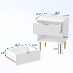 Table de chevet COZONY moderne cannelée avec station de charge, table de chevet à 2 tiroirs avec ports USB pour chambre et appartement
