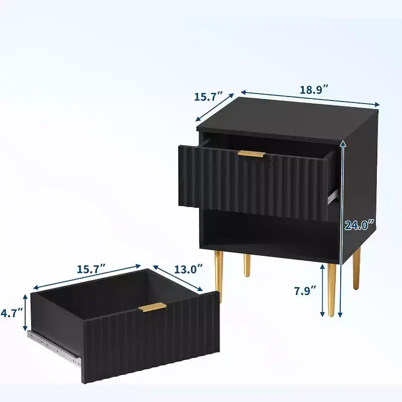 Table de chevet COZONY moderne cannelée avec station de charge, table de chevet à 2 tiroirs avec ports USB pour chambre et appartement