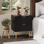 Table de chevet COZONY moderne cannelée avec station de charge, table de chevet à 2 tiroirs avec ports USB pour chambre et appartement