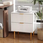 Table de chevet COZONY moderne cannelée avec station de charge, table de chevet à 2 tiroirs avec ports USB pour chambre et appartement