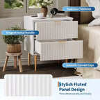 Table de chevet COZONY moderne cannelée avec station de charge, table de chevet à 2 tiroirs avec ports USB pour chambre et appartement