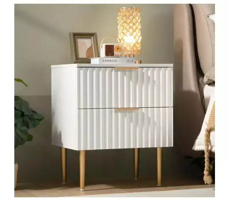 Table de chevet COZONY moderne cannelée avec station de charge, table de chevet à 2 tiroirs avec ports USB pour chambre et appartement