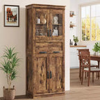 Armoire de salle de bain haute de 67 po, meuble de rangement de salle de bain à deux portes avec tiroir, étagères réglables, pour salle de bain, salon, cuisine