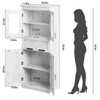 Armoire de salle de bain haute de 67 po, meuble de rangement de salle de bain à deux portes avec tiroir, étagères réglables, pour salle de bain, salon, cuisine