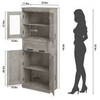 Armoire de salle de bain haute de 67 po, meuble de rangement de salle de bain à deux portes avec tiroir, étagères réglables, pour salle de bain, salon, cuisine