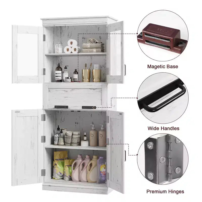 Armoire de salle de bain haute de 67 po, meuble de rangement de salle de bain à deux portes avec tiroir, étagères réglables, pour salle de bain, salon, cuisine
