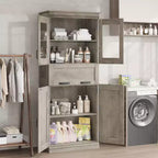 Armoire de salle de bain haute de 67 po, meuble de rangement de salle de bain à deux portes avec tiroir, étagères réglables, pour salle de bain, salon, cuisine
