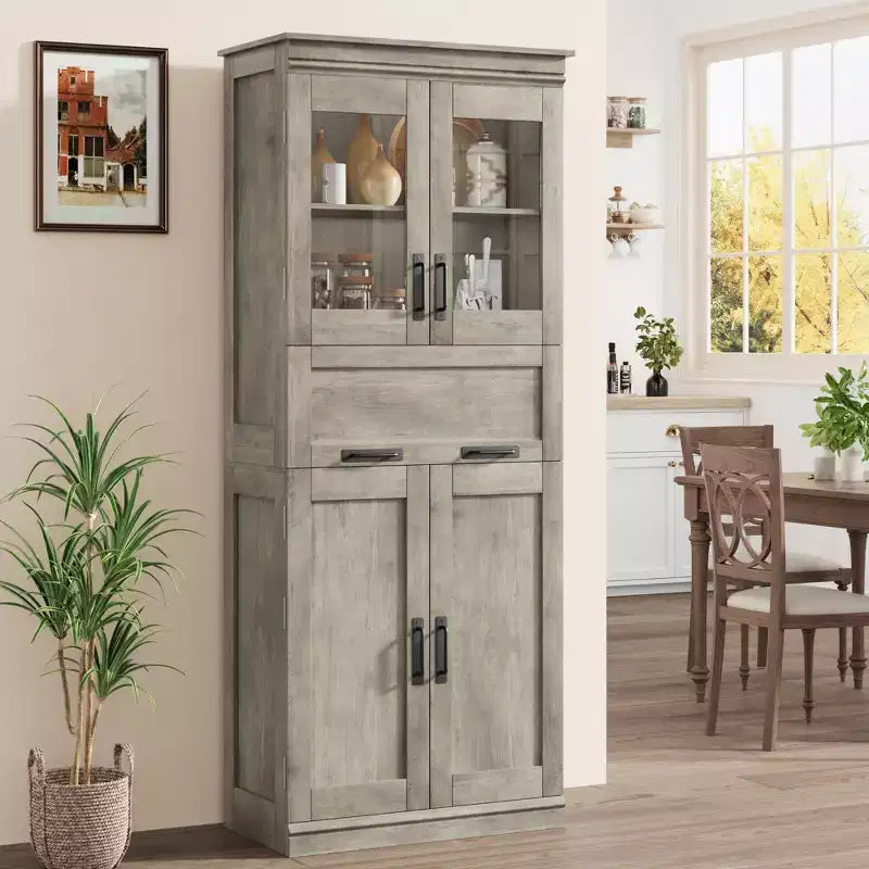 Armoire de salle de bain haute de 67 po, meuble de rangement de salle de bain à deux portes avec tiroir, étagères réglables, pour salle de bain, salon, cuisine