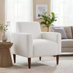 Homy Casa Textured Fabric Accent Chair with Wood Legs, Living Room Armchair, White