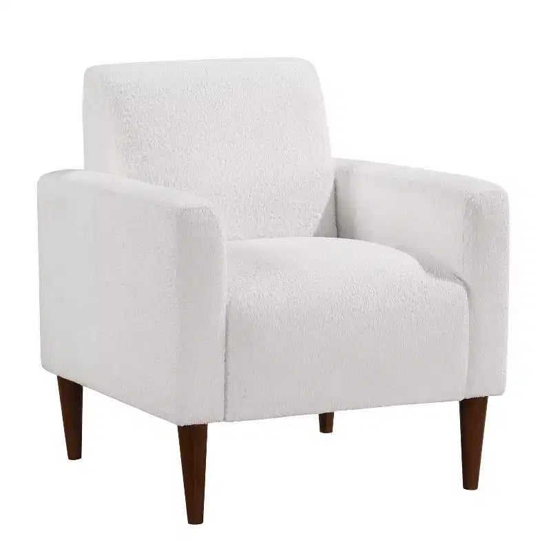 Homy Casa Fauteuil d'appoint en tissu texturé avec pieds en bois, Fauteuil de salon, Blanc