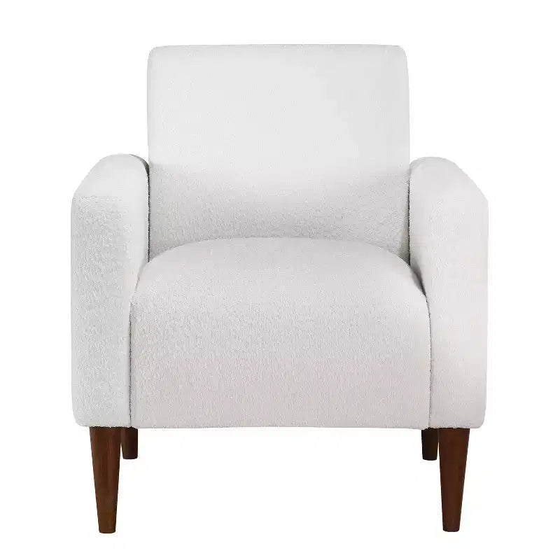Homy Casa Fauteuil d'appoint en tissu texturé avec pieds en bois, Fauteuil de salon, Blanc