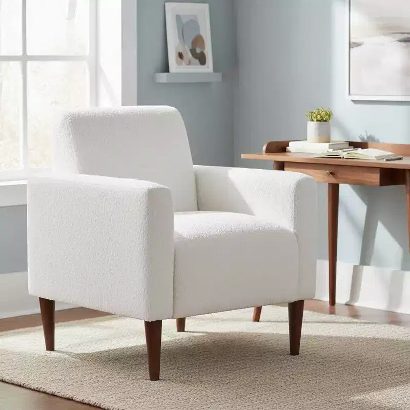 Homy Casa Fauteuil d'appoint en tissu texturé avec pieds en bois, Fauteuil de salon, Blanc