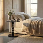 Homy Casa Table d'appoint ronde 23 avec base piédestal tourné, plateau en MDF, pour salon ou chambre à coucher, noire