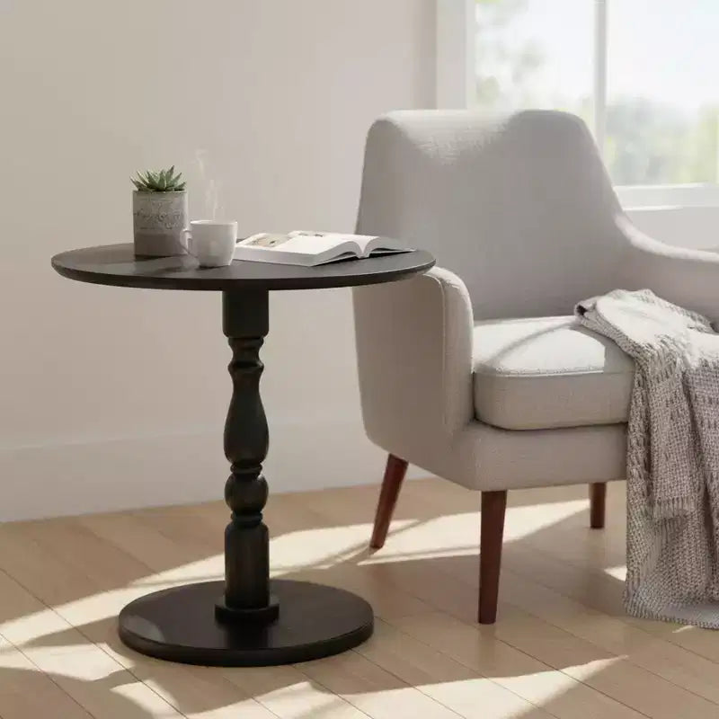 Homy Casa Table d'appoint ronde 23 avec base piédestal tourné, plateau en MDF, pour salon ou chambre à coucher, noire