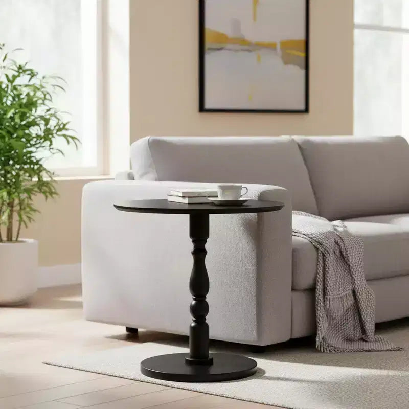 Homy Casa Table d'appoint ronde 23 avec base piédestal tourné, plateau en MDF, pour salon ou chambre à coucher, noire