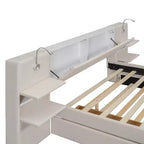 Lit plateforme rembourré Queen Size avec liseuses et étagères, cadre de lit Queen en lin avec tiroirs de rangement et étagères