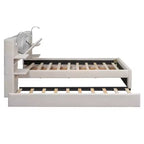Lit plateforme rembourré Queen Size avec liseuses et étagères, cadre de lit Queen en lin avec tiroirs de rangement et étagères