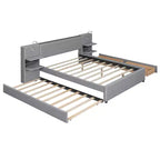 Lit plateforme rembourré Queen Size avec liseuses et étagères, cadre de lit Queen en lin avec tiroirs de rangement et étagères