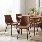 Homy Casa Faux Leather Upholstered Dining Chairs Set of 4 with Metal Legs, Brown