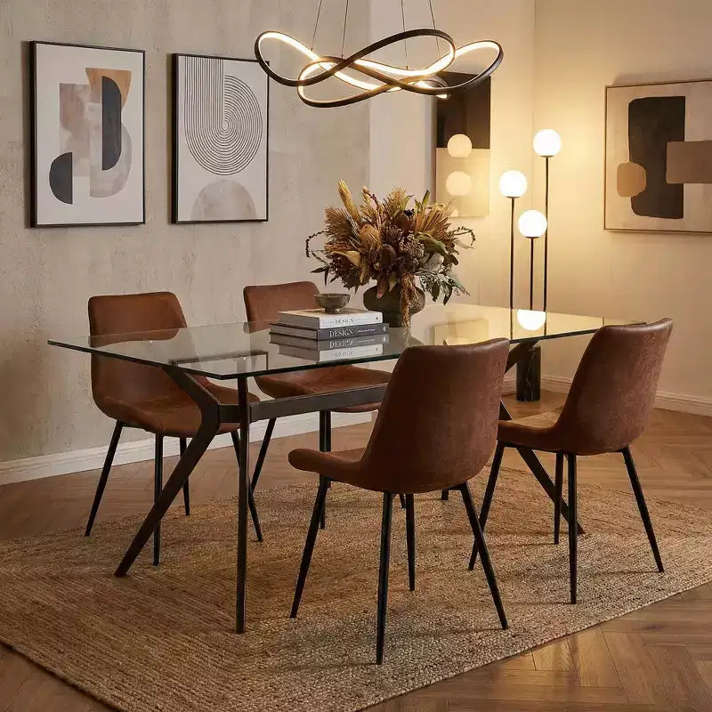 Homy Casa Chaises de salle à manger en similicuir, lot de 4 avec pieds en métal, marron
