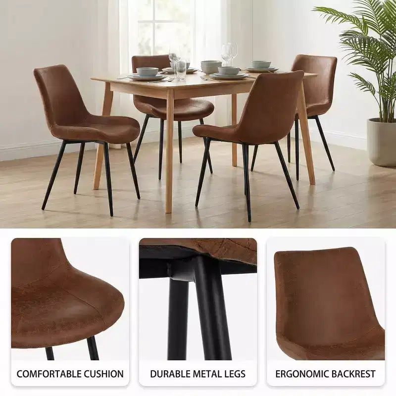 Homy Casa Chaises de salle à manger en similicuir, lot de 4 avec pieds en métal, marron