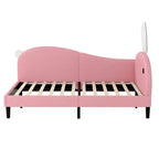 Lit de repos capitonné pleine taille pour enfants, joli canapé-lit en forme de lapin avec tête de lit pour filles, rose