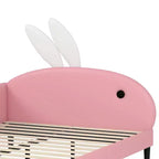 Lit de repos capitonné pleine taille pour enfants, joli canapé-lit en forme de lapin avec tête de lit pour filles, rose