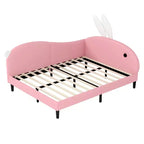Lit de repos capitonné pleine taille pour enfants, joli canapé-lit en forme de lapin avec tête de lit pour filles, rose