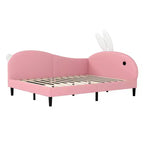 Lit de repos capitonné pleine taille pour enfants, joli canapé-lit en forme de lapin avec tête de lit pour filles, rose