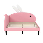 Lit de repos capitonné pleine taille pour enfants, joli canapé-lit en forme de lapin avec tête de lit pour filles, rose