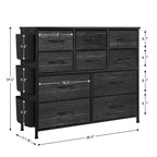 Commode en tissu à 10 tiroirs et console multimédia - Tour de rangement avec cadre en acier, plateau en bois pour chambre, salon, entrée