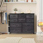 Commode en tissu à 10 tiroirs et console multimédia - Tour de rangement avec cadre en acier, plateau en bois pour chambre, salon, entrée