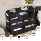 Commode en tissu à 10 tiroirs et console multimédia - Tour de rangement avec cadre en acier, plateau en bois pour chambre, salon, entrée