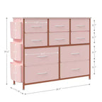 Commode en tissu à 10 tiroirs et console multimédia - Tour de rangement avec cadre en acier, plateau en bois pour chambre, salon, entrée