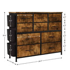 Commode en tissu à 10 tiroirs et console multimédia - Tour de rangement avec cadre en acier, plateau en bois pour chambre, salon, entrée
