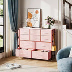 Commode en tissu à 10 tiroirs et console multimédia - Tour de rangement avec cadre en acier, plateau en bois pour chambre, salon, entrée