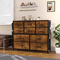 10-Drawer Fabric Dresser & Media Console - Storage Tower with Steel Frame, Wood Top for Bedroom, Living Room, Entryway