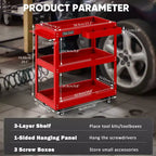 Chariot à outils roulant 3 niveaux LDHTHOPI entièrement métallique, chariot utilitaire industriel commercial avec tiroir, rouge