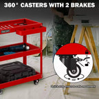 Chariot à outils roulant 3 niveaux LDHTHOPI entièrement métallique, chariot utilitaire industriel commercial avec tiroir, rouge