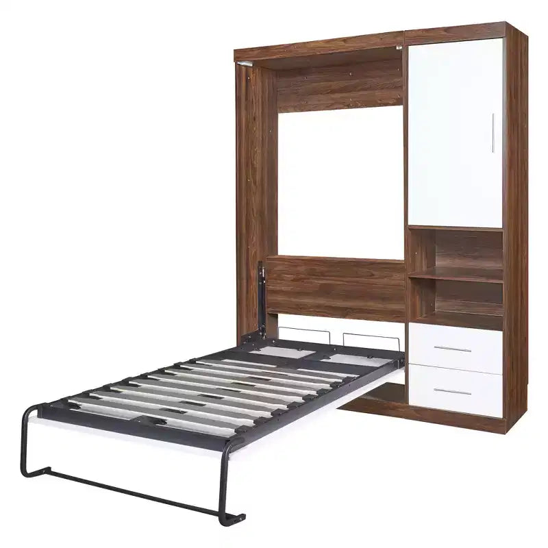 Lit escamotable double/complet en bois avec armoire, armoire lit escamotable murale pliable avec étagères de rangement pour chambre d'amis