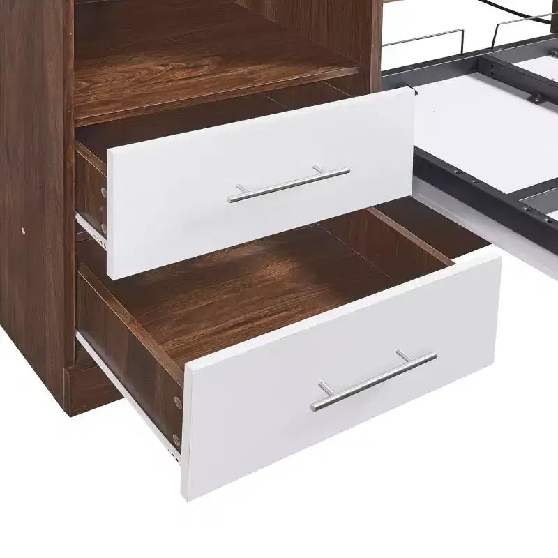 Lit escamotable double/complet en bois avec armoire, armoire lit escamotable murale pliable avec étagères de rangement pour chambre d'amis
