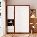 Lit escamotable double/complet en bois avec armoire, armoire lit escamotable murale pliable avec étagères de rangement pour chambre d'amis